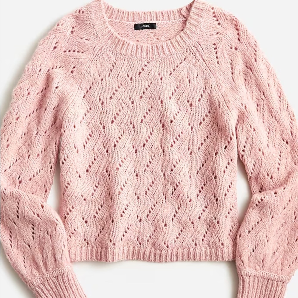 NWT J. Crew Pointelle Crewneck Sweater Medium in Heather Pink